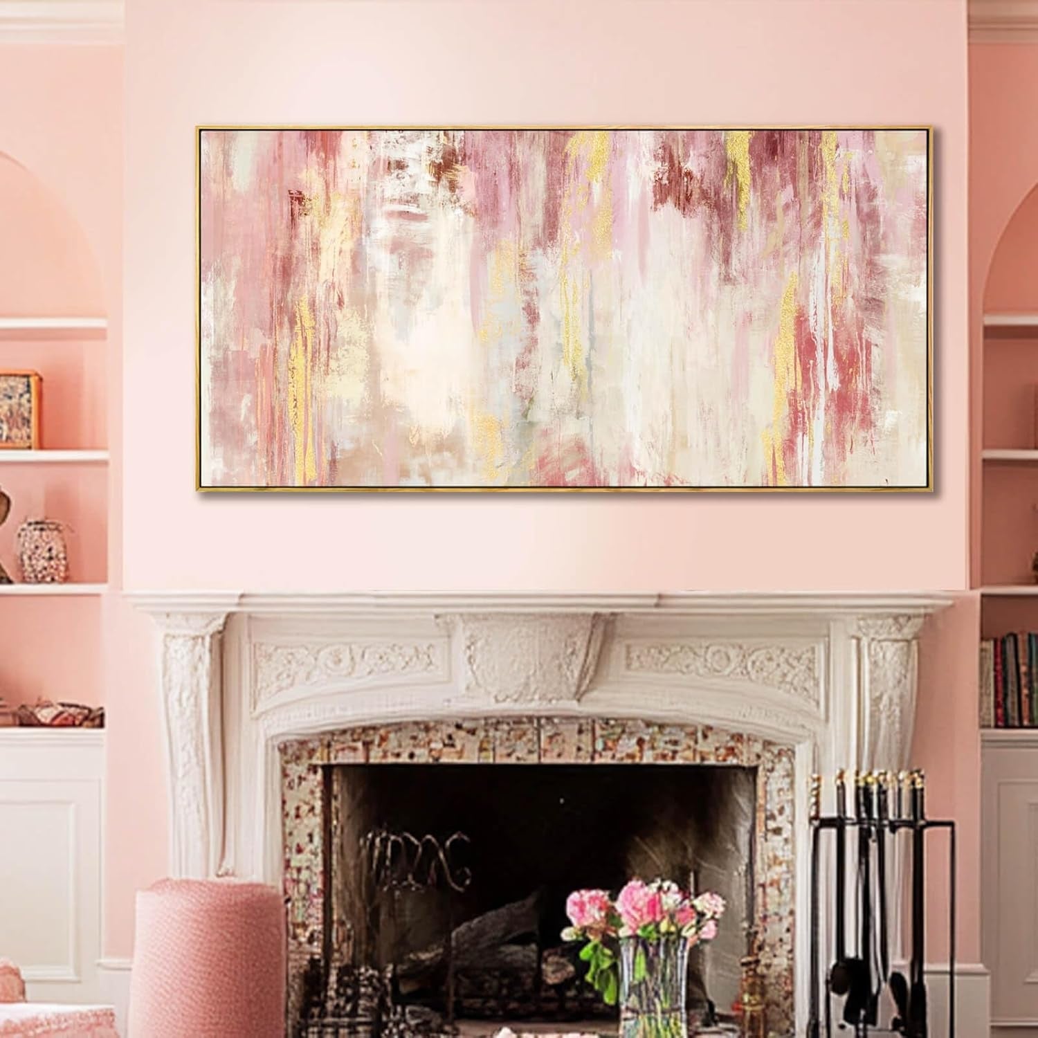 Pink Abstract Canvas Modern Wall Art 20x40 Inches Framed-4