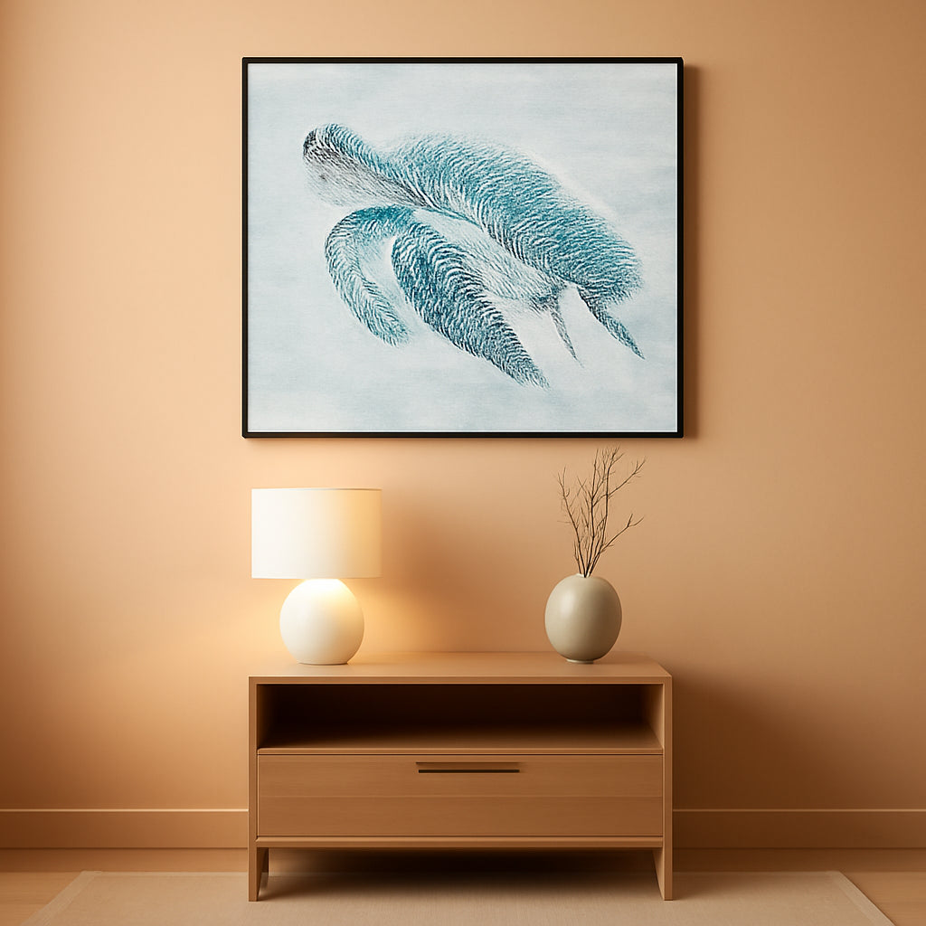 Sea Turtle Teal Canvas Wall Art ExtraLarge Hand painted-0