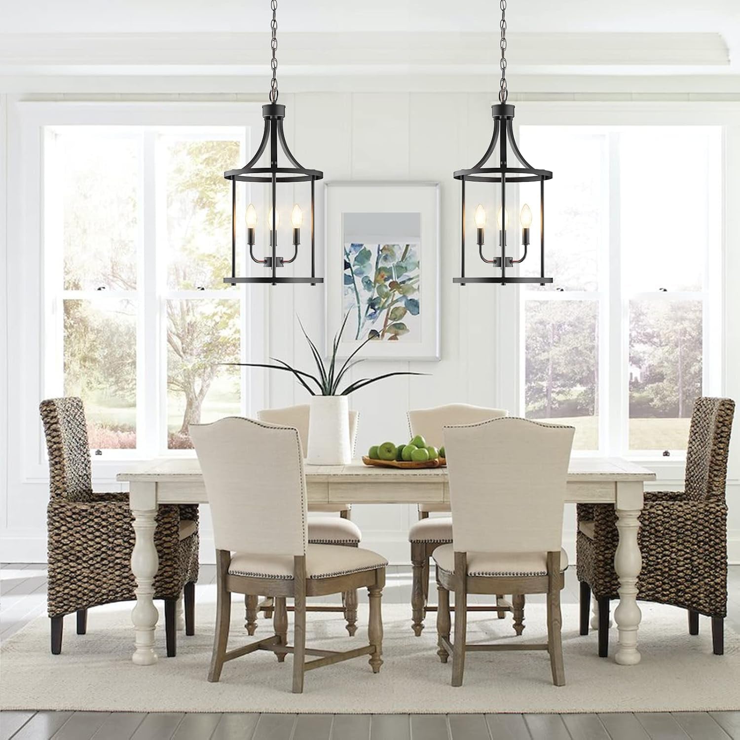Three Light Matte Black Farmhouse Pendant Chandelier-2