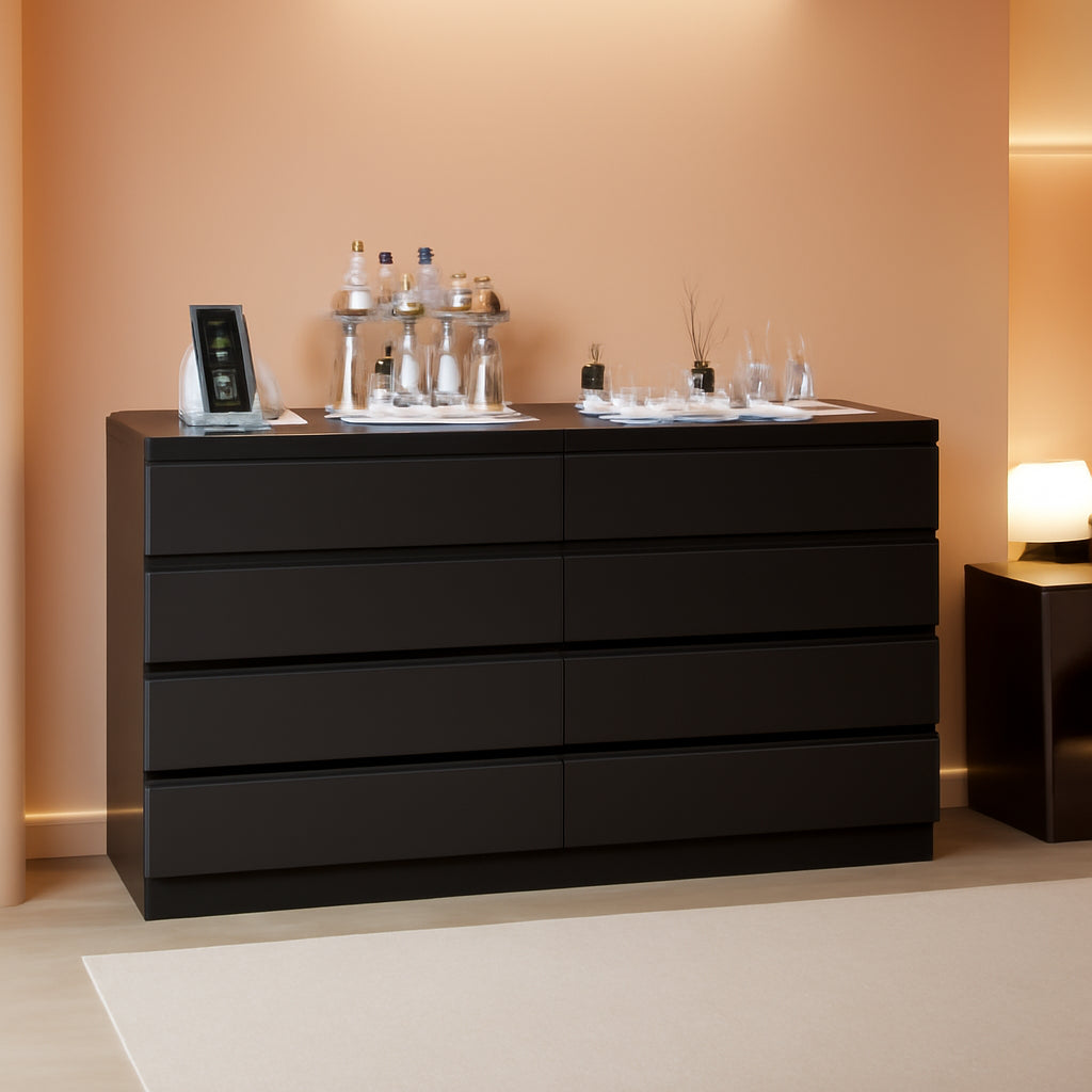 White Eight Drawer Dresser Featuring Electrical Outlet-0