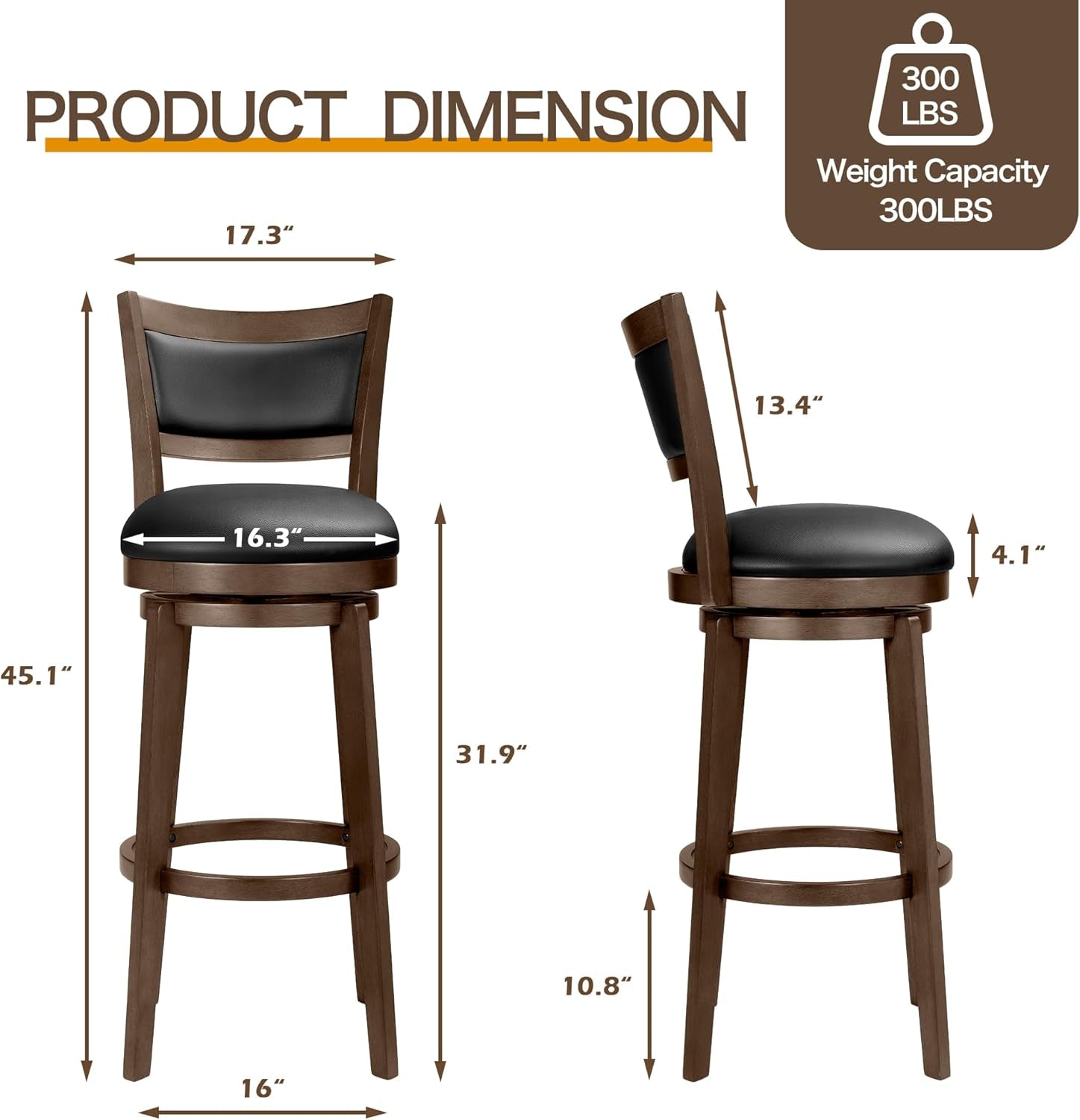 32 Inch Tall Swivel Bar Stools Set of Four-2
