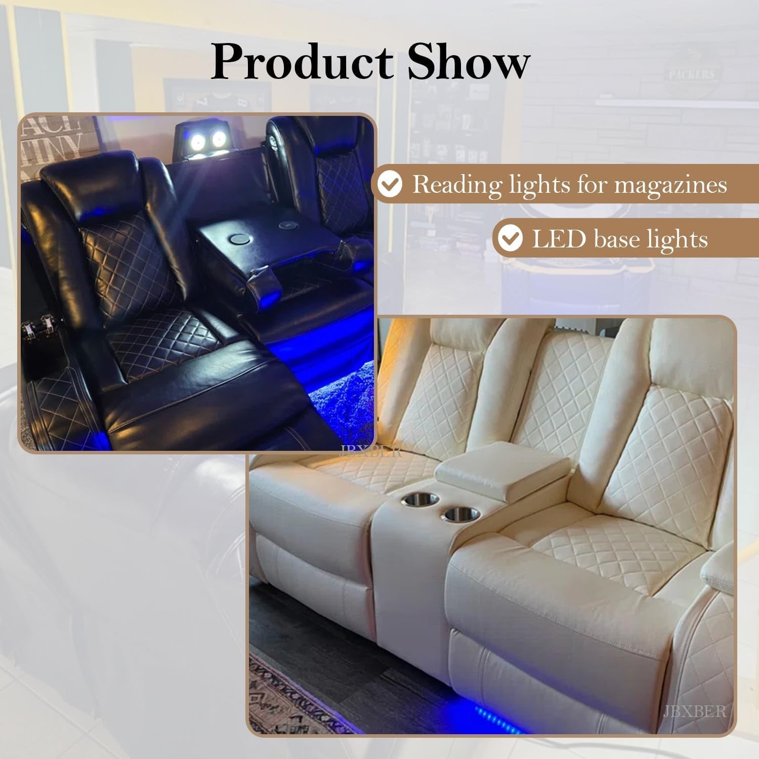 Power Recliner Sectional Sofa Set In Black With Led Lights-4