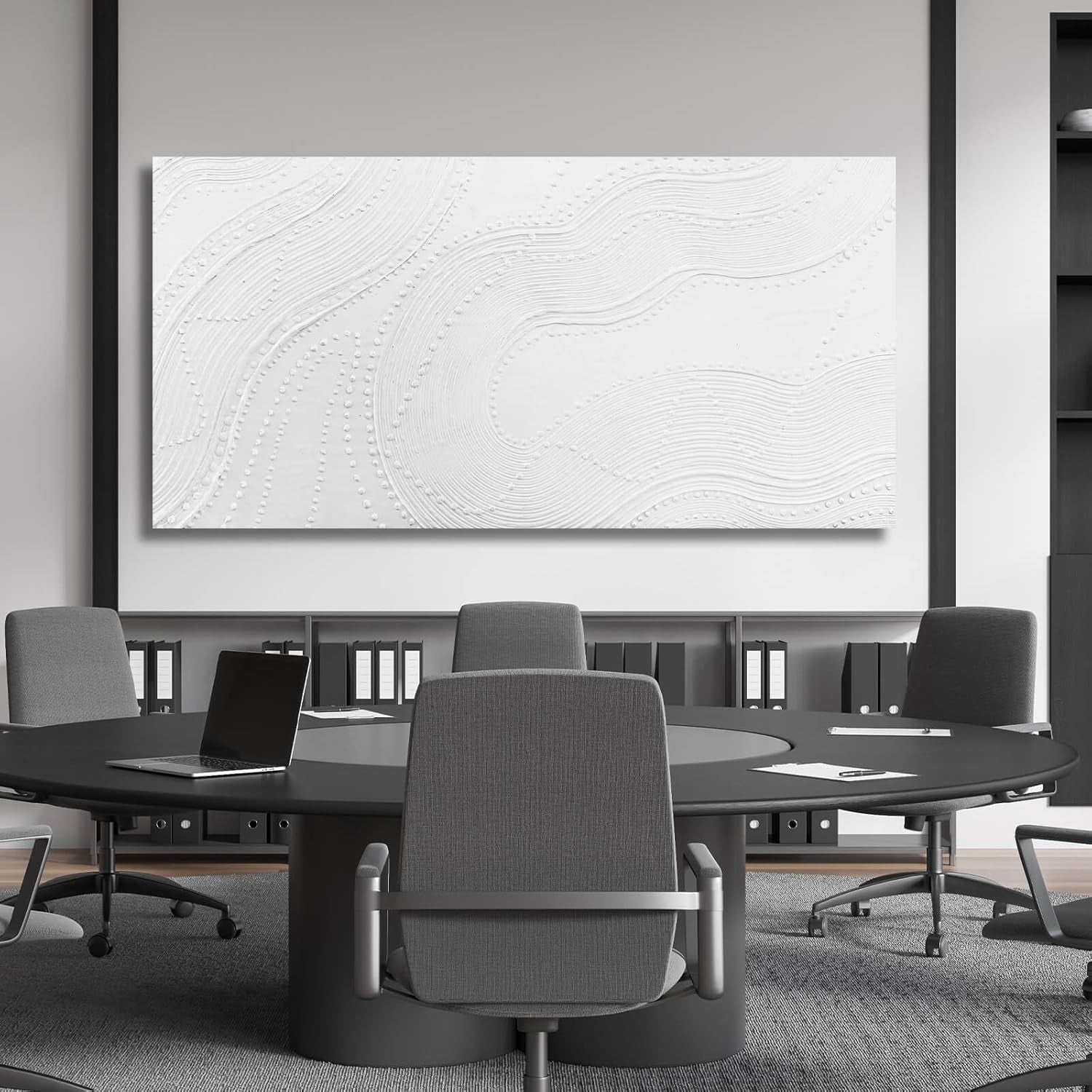 White Abstract Geometric Canvas Wall Art 29x58 inches-3