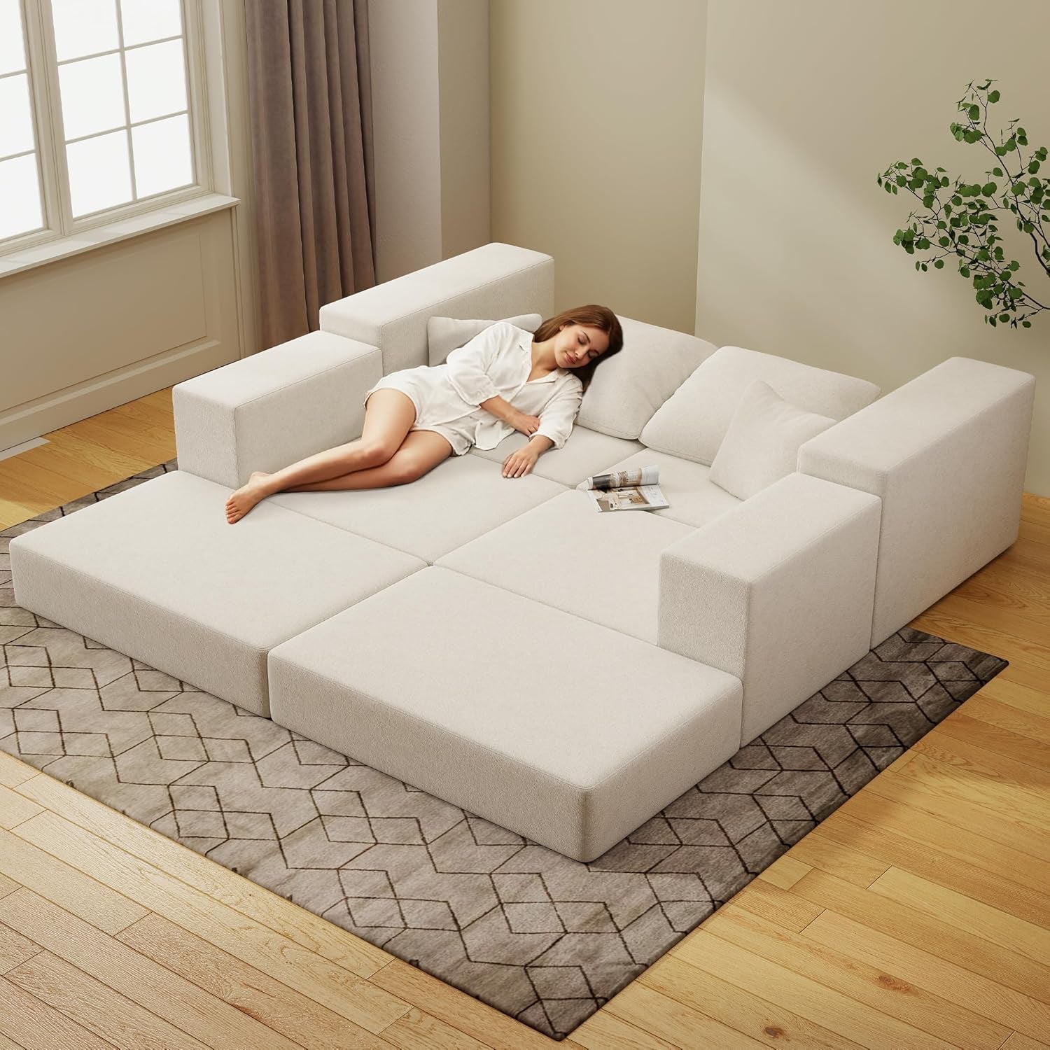 Beige Modular Sectional Sofa With Reversible Chaise-1