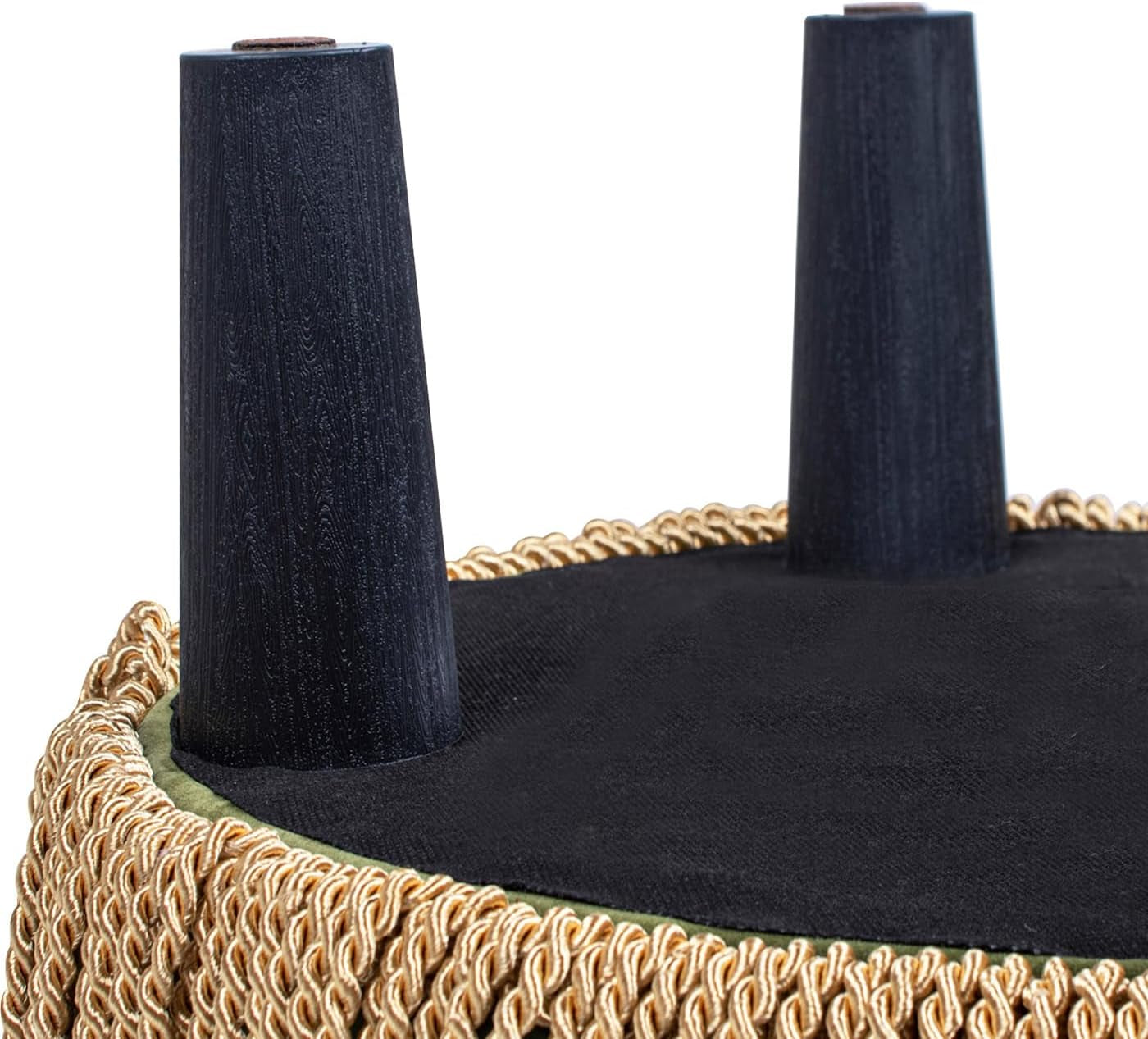 Olive Performance Velvet Round Ottoman With Fringe-4