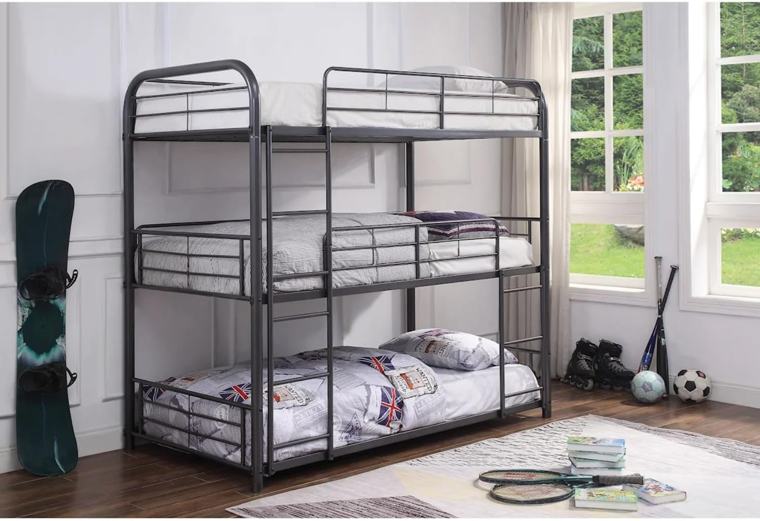 Cairo Metal Frame Full Triple Bunk Bed in Sandy Black-3