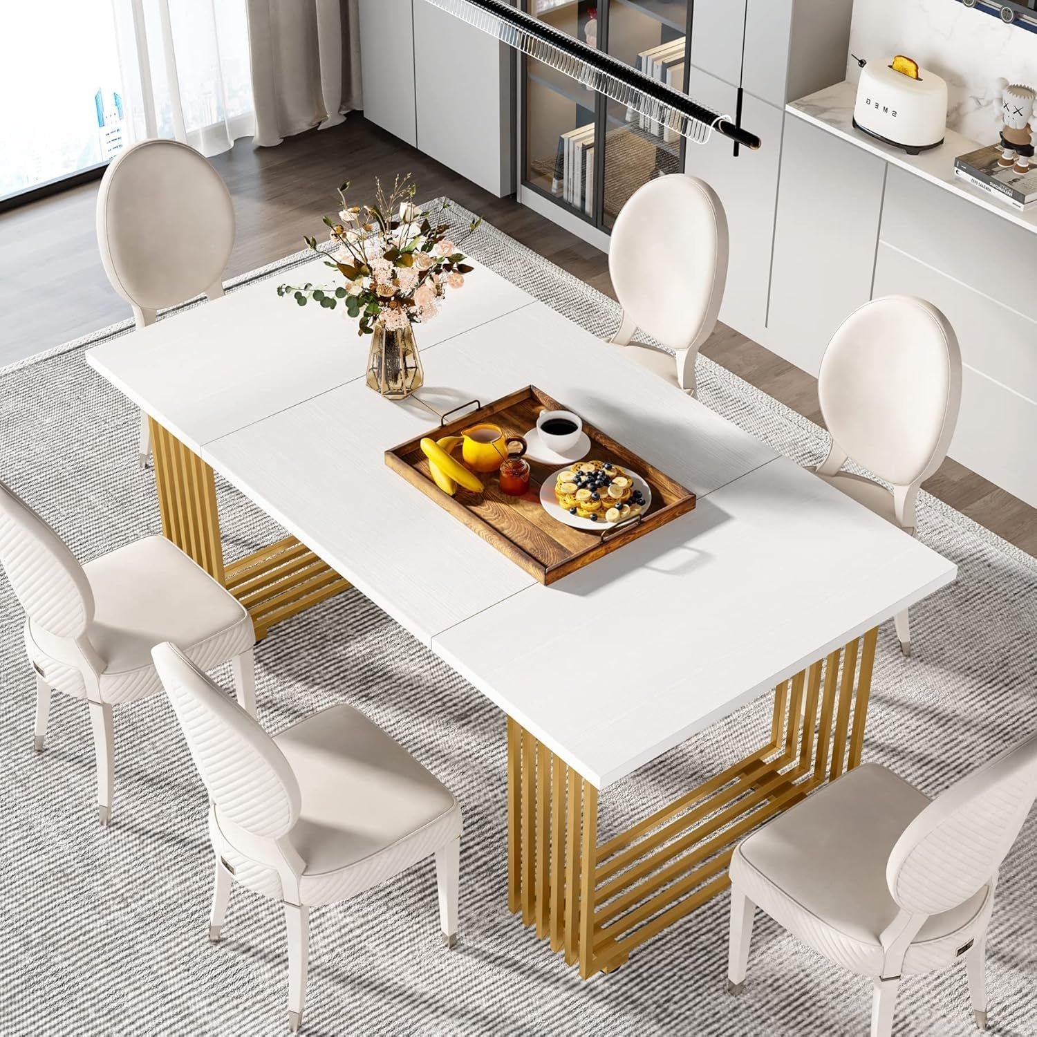 White Gold Wood Dining Table Rectangular SeventyInchesLong-4