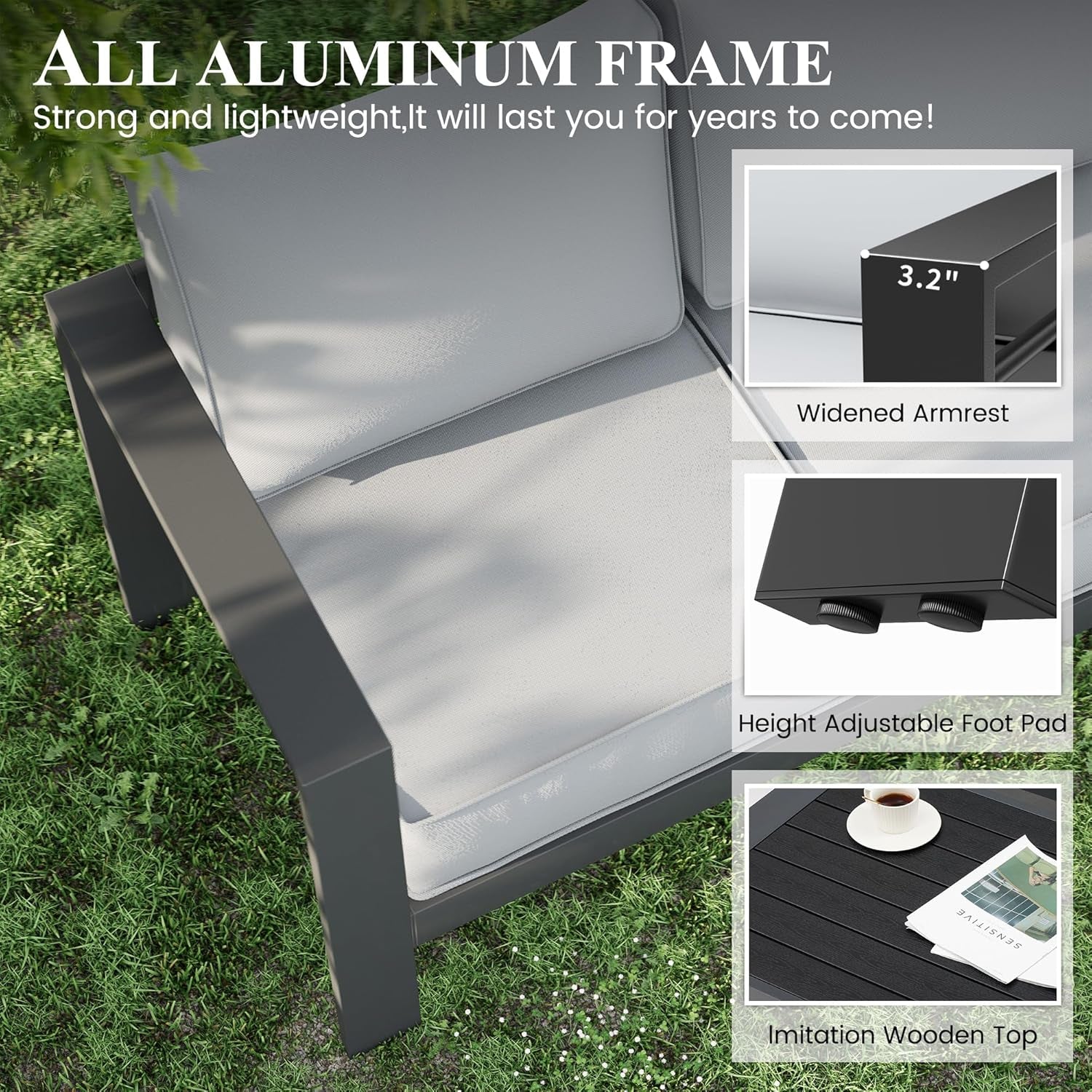 Aluminum Patio Set 10 Piece Waterproof Covers Gray-2