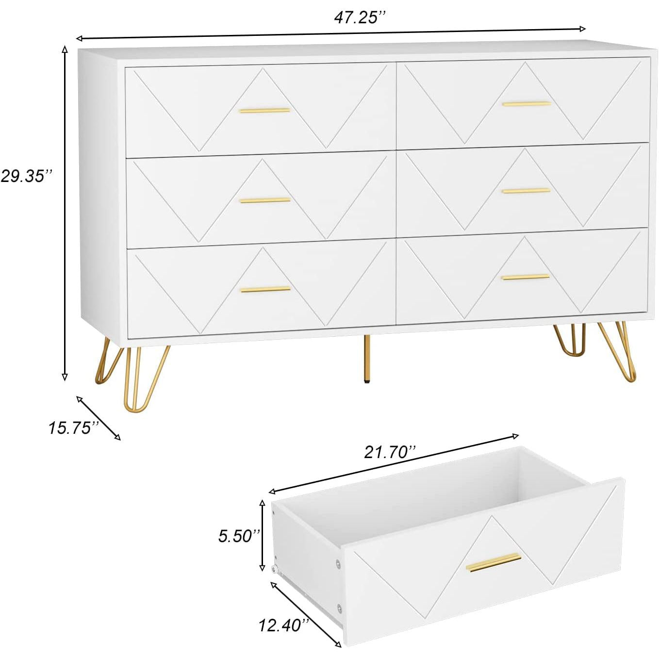 White 6-Drawer Dresser with Wide Drawers-2