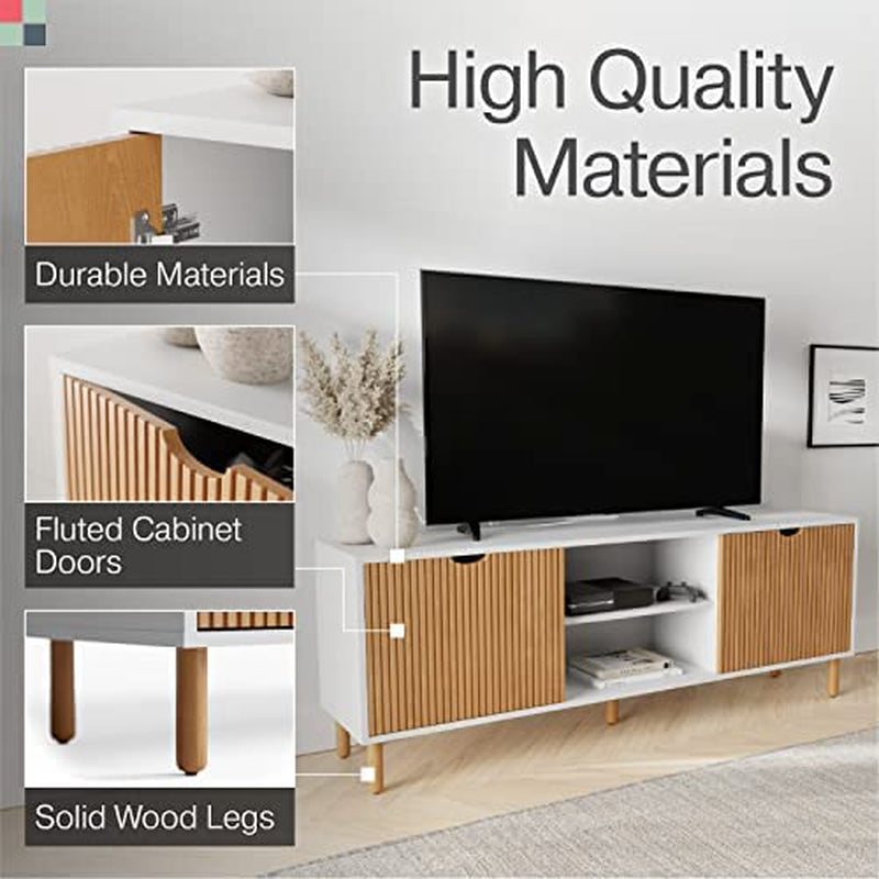 Fluted TV Stand with Storage - 70″ Console-2