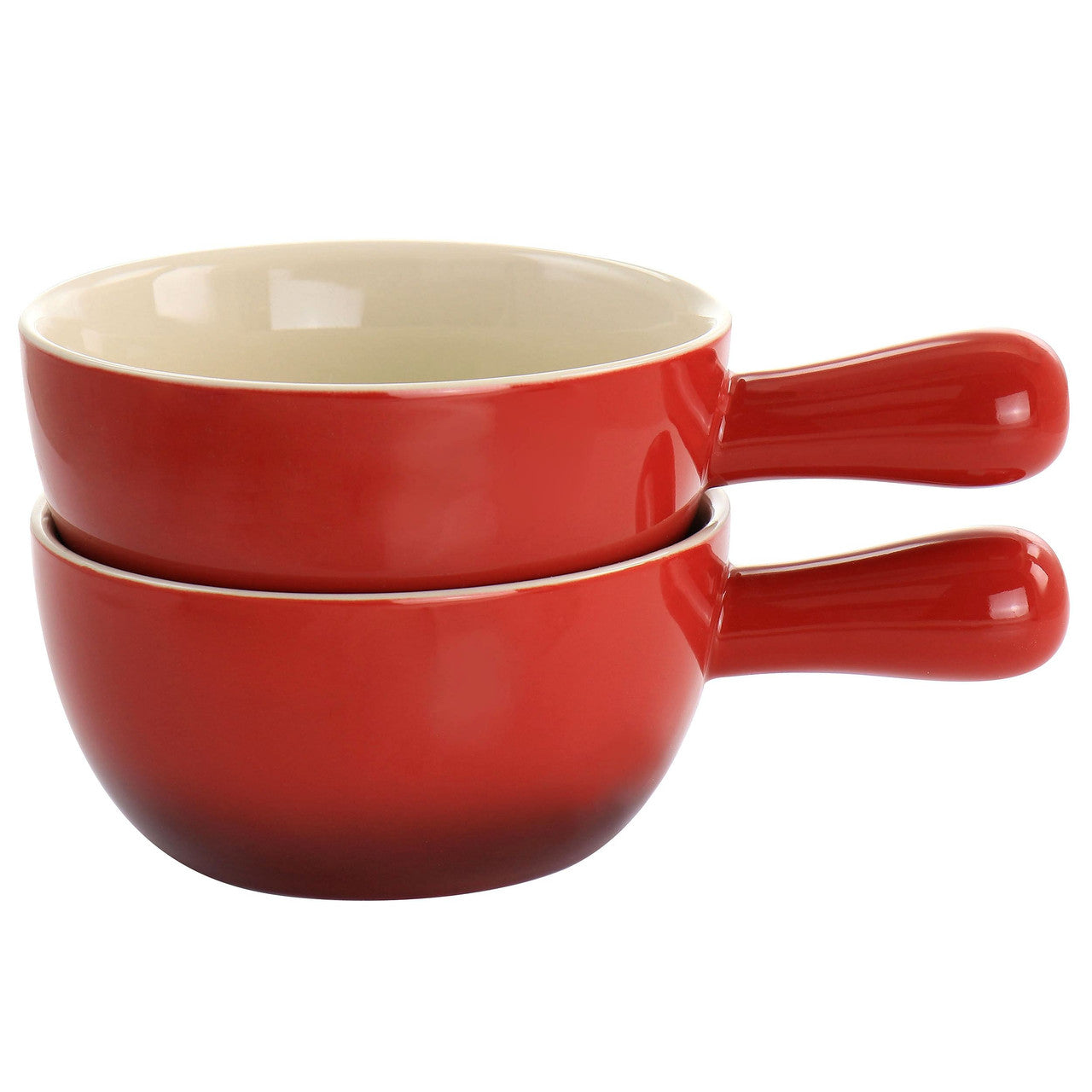 Crock Pot 2 Piece Stoneware 22oz Soup Bowl Set with Long Handle in Gradient Red-0