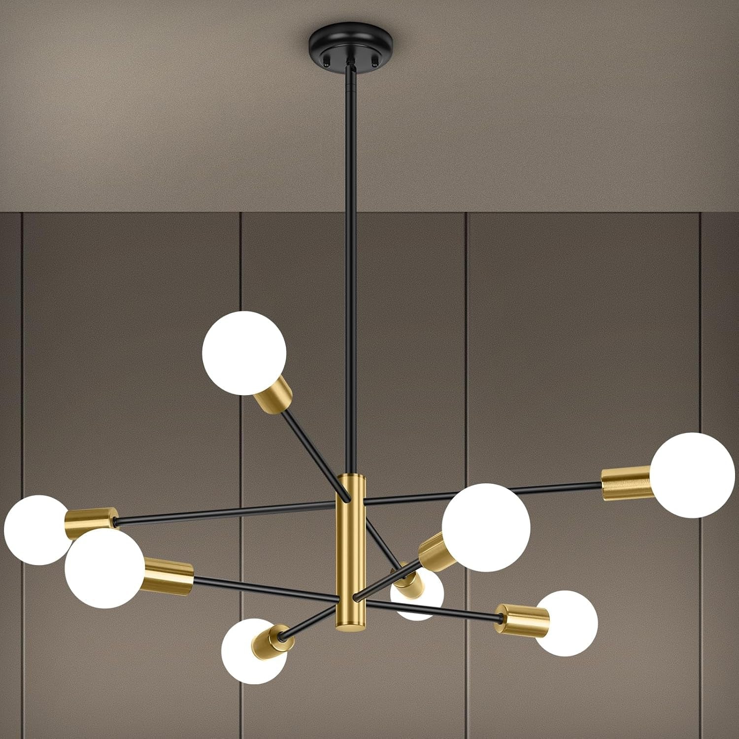 Eight Light Modern Sputnik Chandelier Black And Gold-0