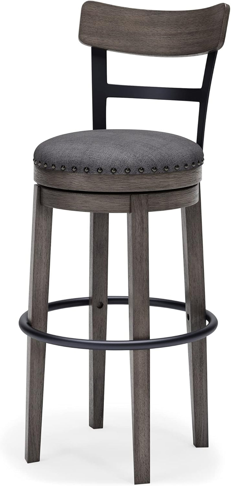 30 Inch Gray Upholstered Swivel Farmhouse Bar Stool-4