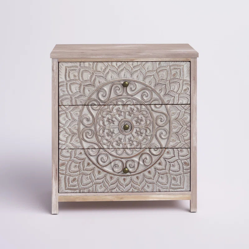 Boho Accent Chest With Medallion Storage Space Decor-4