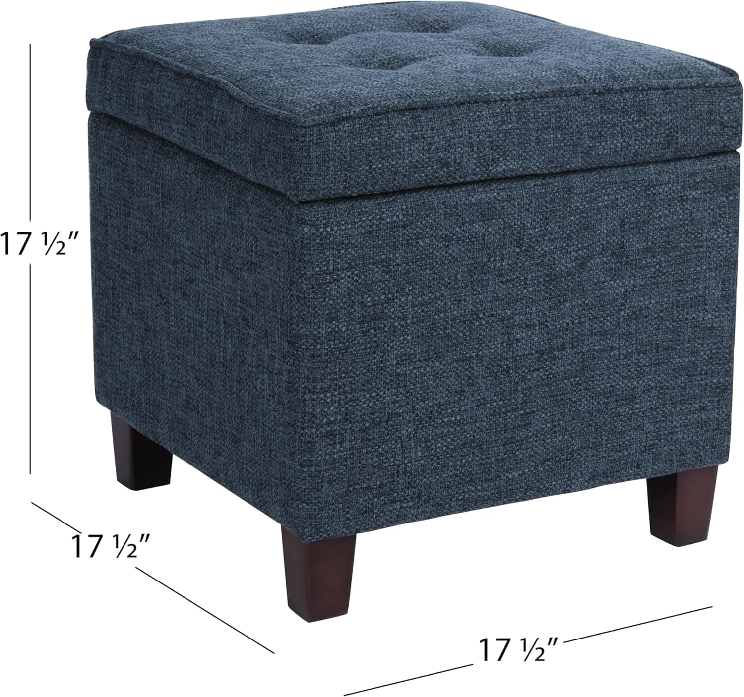 Navy Textured Square Tufted Storage Ottoman Compact-2