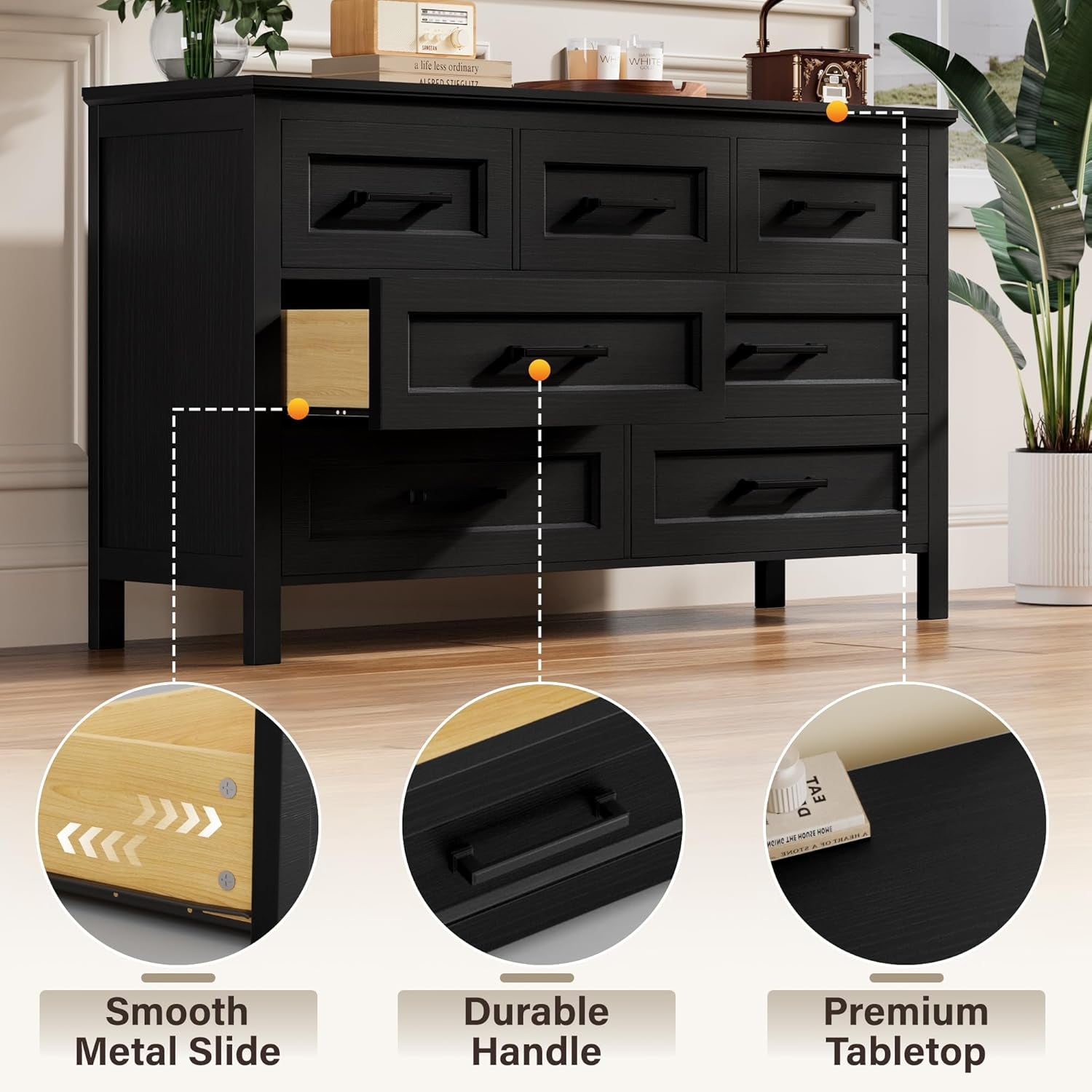 Black Seven Drawer Dresser For Bedroom Organization-3