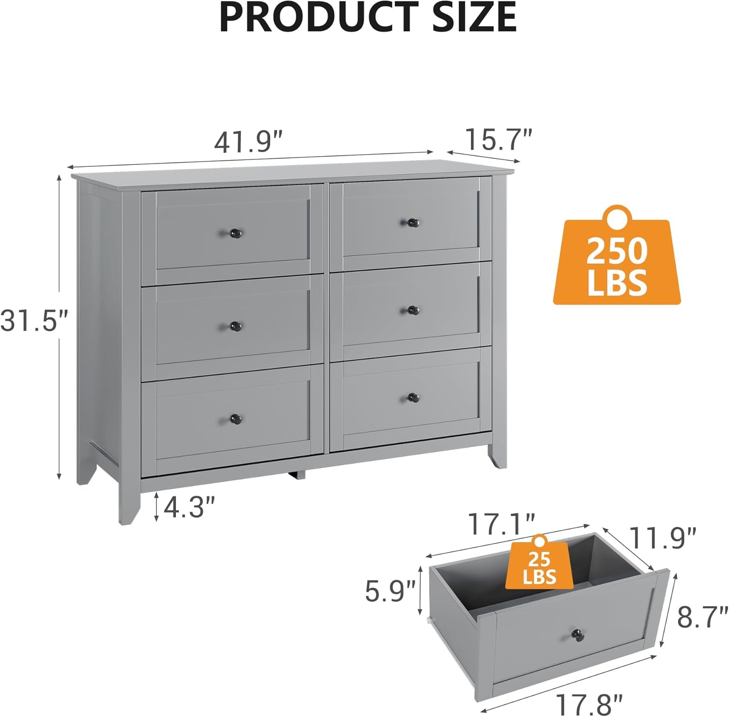 Grey Premium Contemporary Dresser With Organizers Storage-1