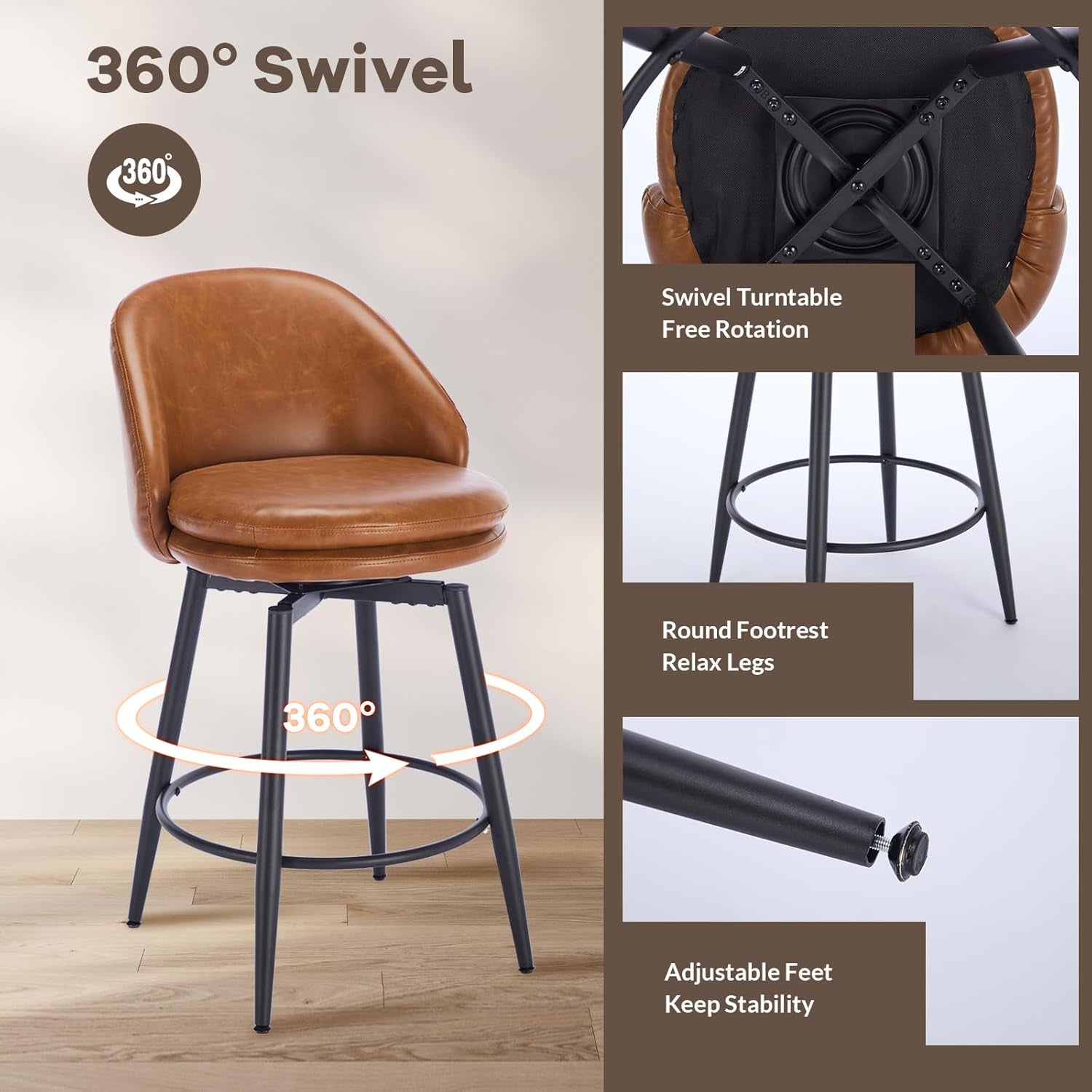Modern Swivel Bar Stools Set of Two for Kitchen-3
