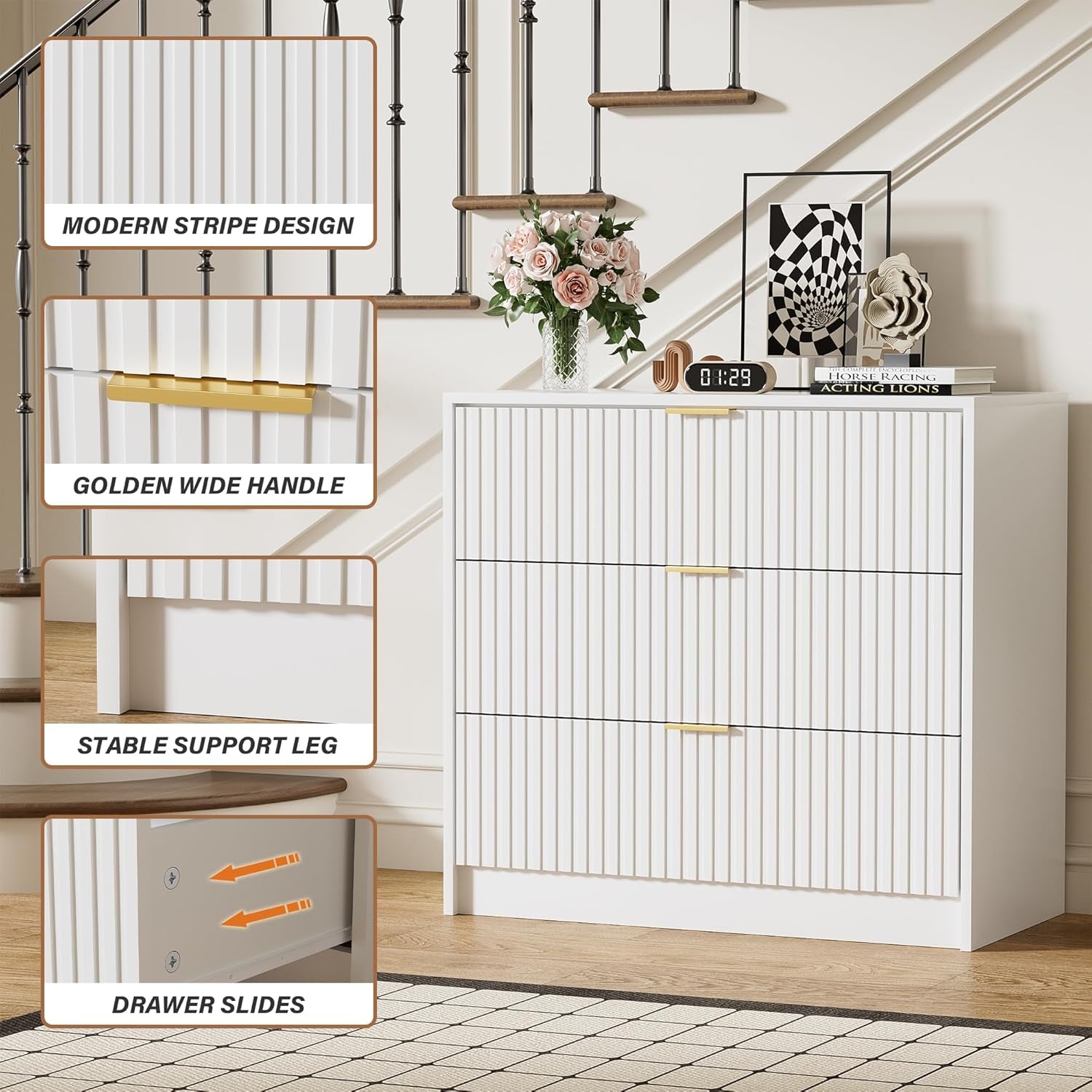 White Contemporary Dresser With Three Impressive Drawers-4