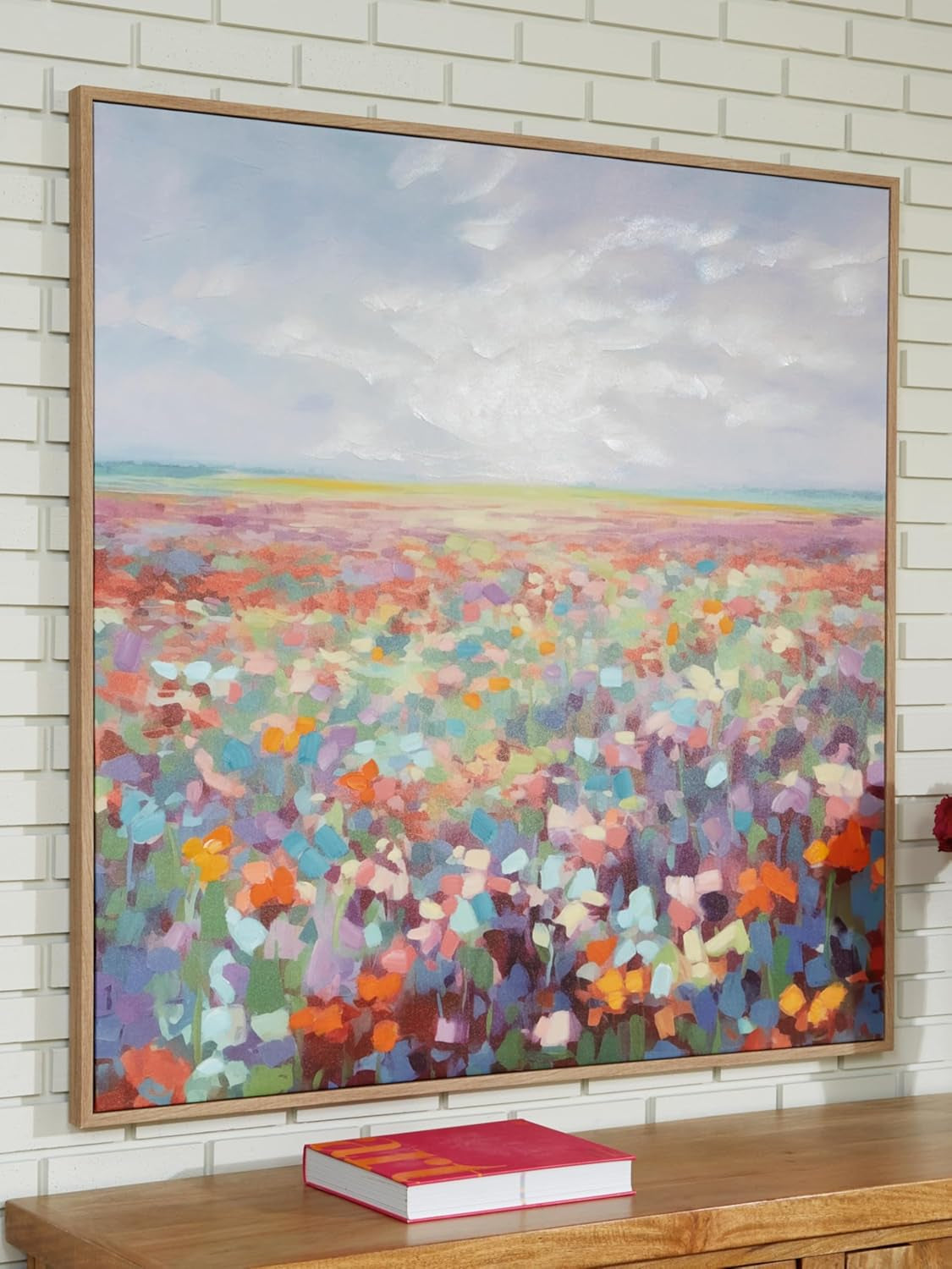 Framed Hand Painted Floral Wall Art Blue 48x48 Inches Canvas-4