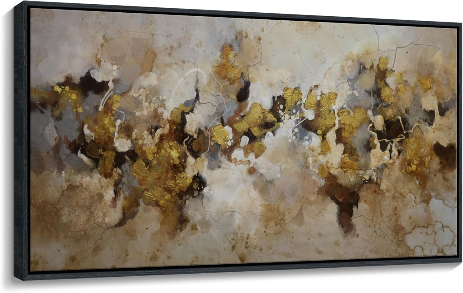Brown Yellow Abstract Expressionist Wall Art 24x48 Inches-1