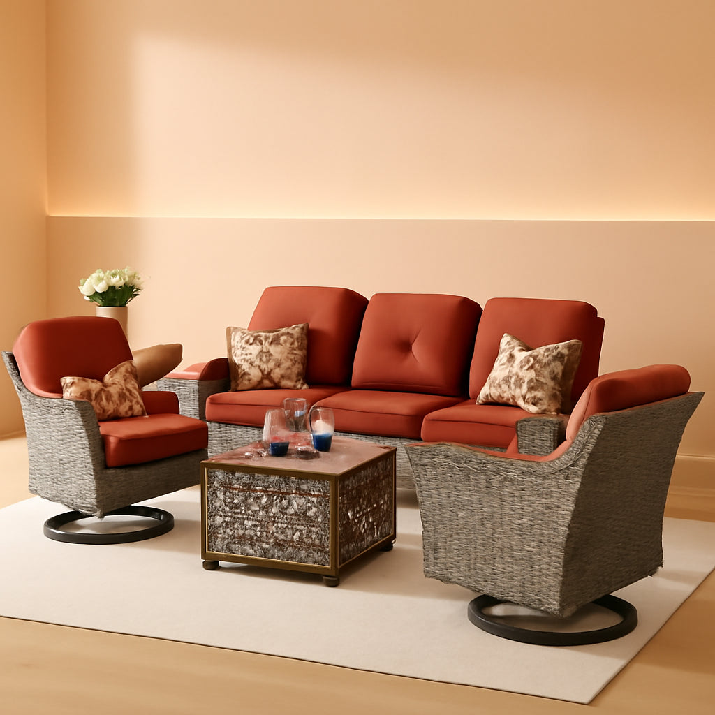 Orange 5 Piece Outdoor Patio Furniture Set With 3 Seat Sofa-0