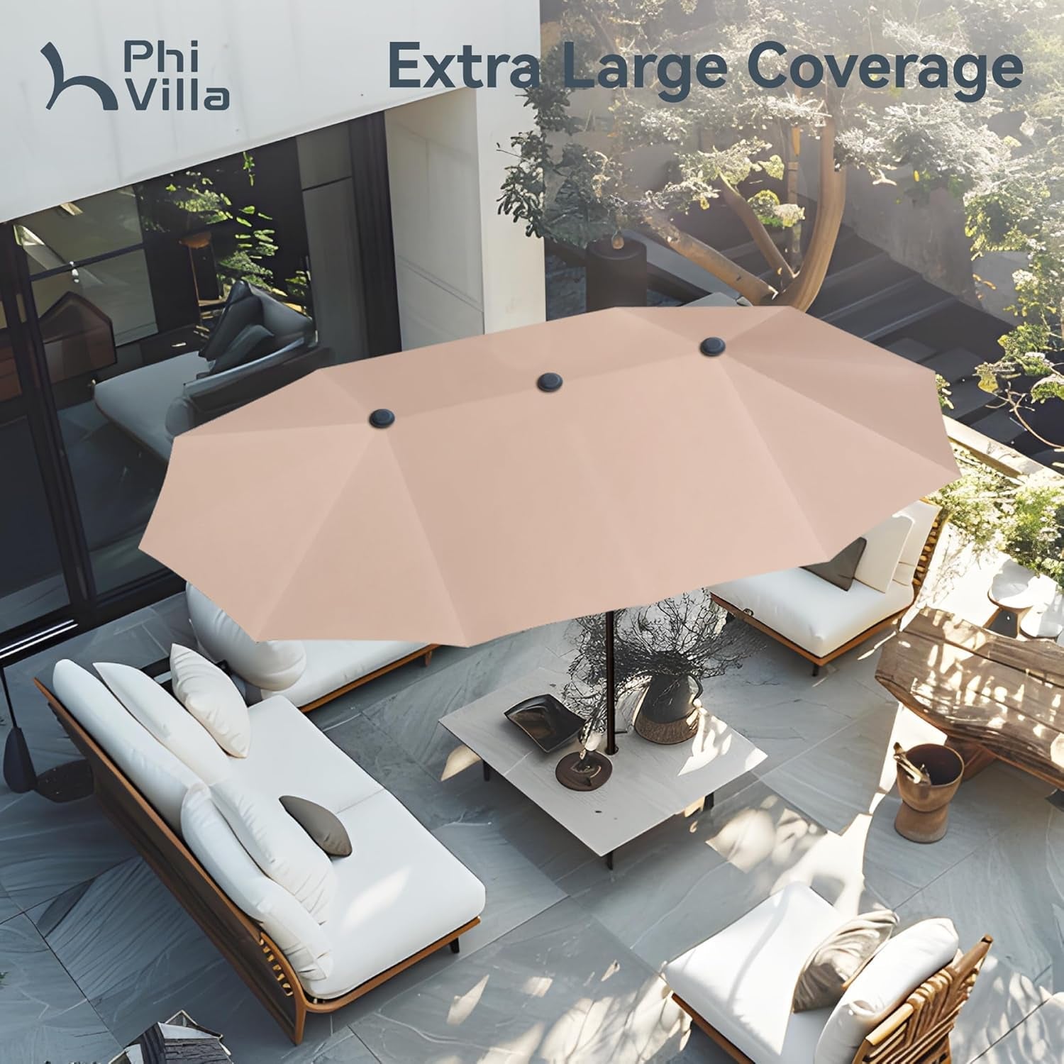 Large Double-Sided Patio Umbrella with Easy Crank System-1