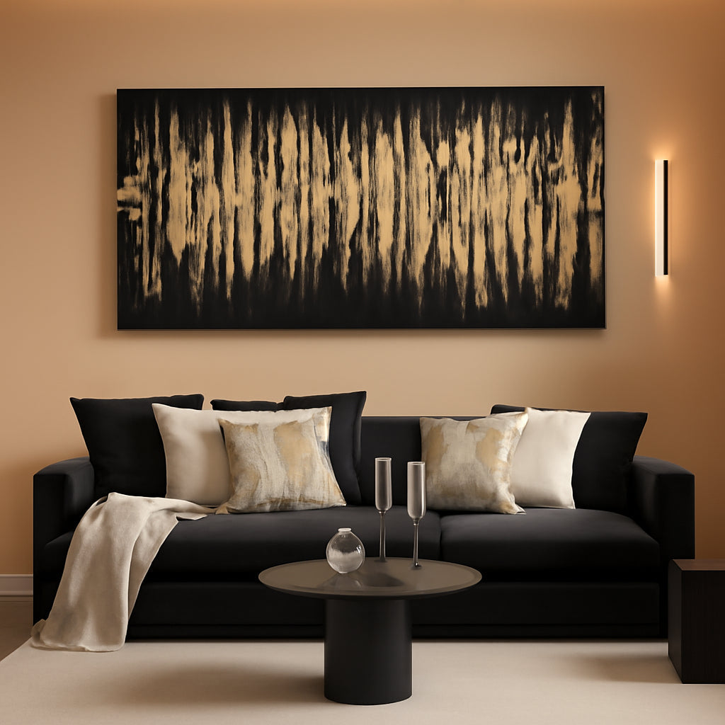 Handmade 3D Canvas Wall Art 72X36 Neutral Black Gold-0