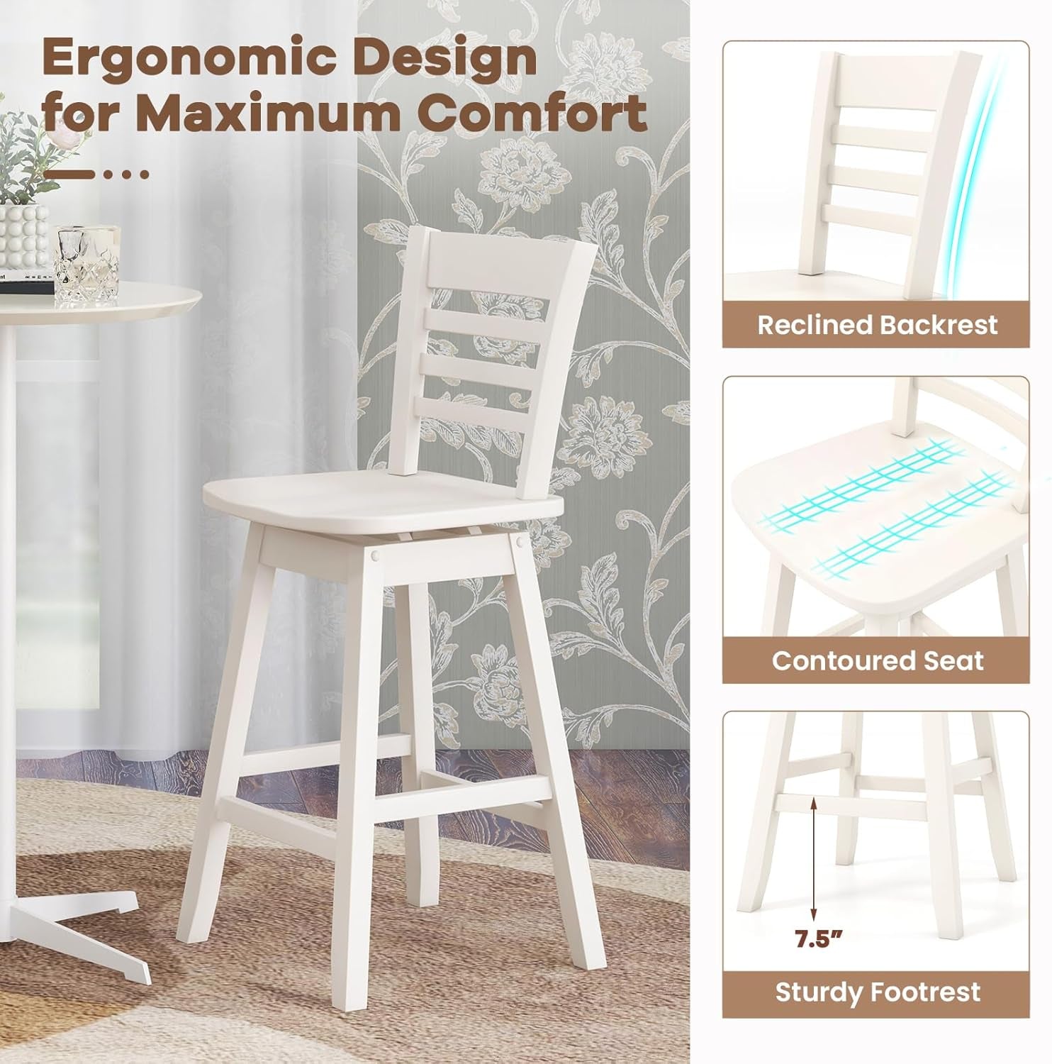 Swivel Wood Bar Stools Set with Ergonomic Design-3