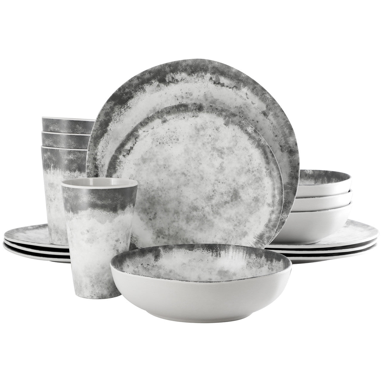 Gibson Elite Organic Decal 16 Piece Melamine Dinnerware Set in Gray-0