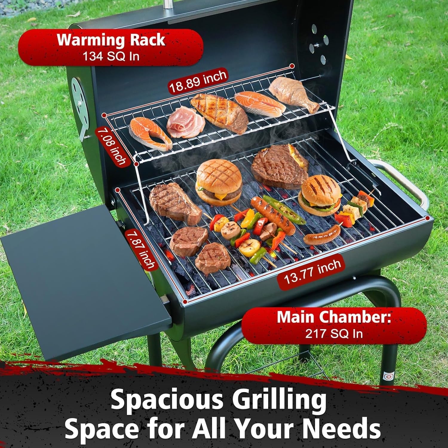 Extra Large Portable Charcoal Grill With Side Table
