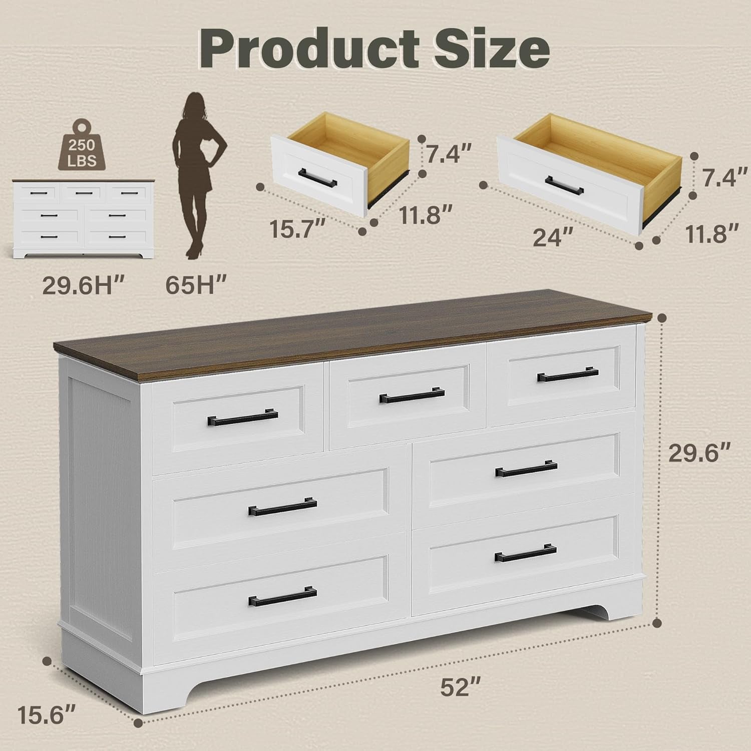 Modern FarmhouseStyle Seven Drawer Dresser White Brown-1