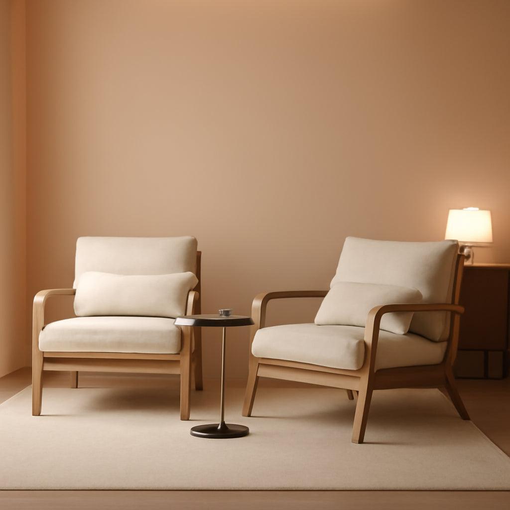 Chenille Mid Century Modern Accent Chair Set of 2 Cream-0