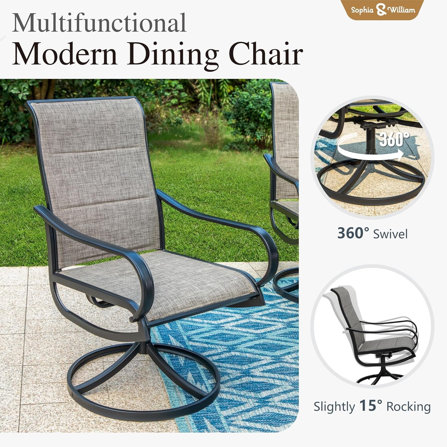 Patio Furniture Set Table For 8 Grayish Brown Swivel Chairs-2