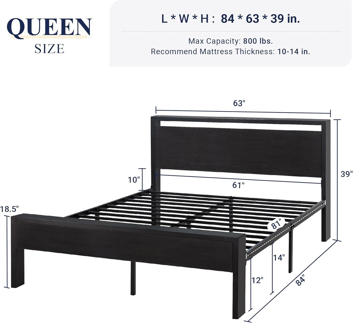 Queen Size Platform Bed Frame with Wooden Headboard and Footboard, Heavy Duty 12 Metal Slats Support, No Box Spring Needed, Under-Bed Storage, Noise Free, Easy Assembly, Black Oak-1
