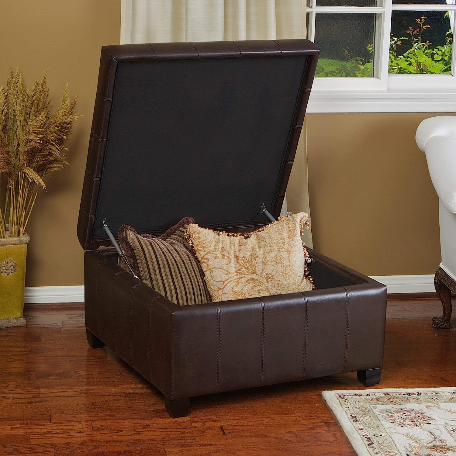 Marbled Brown Leather Ottoman with Storage-3