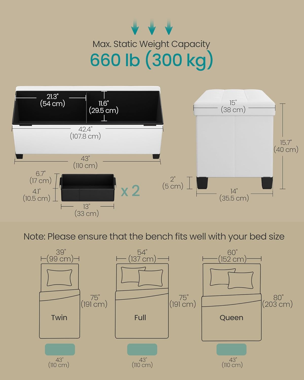 Cloud White Leatherette Storage Ottoman Bench 15x43-2
