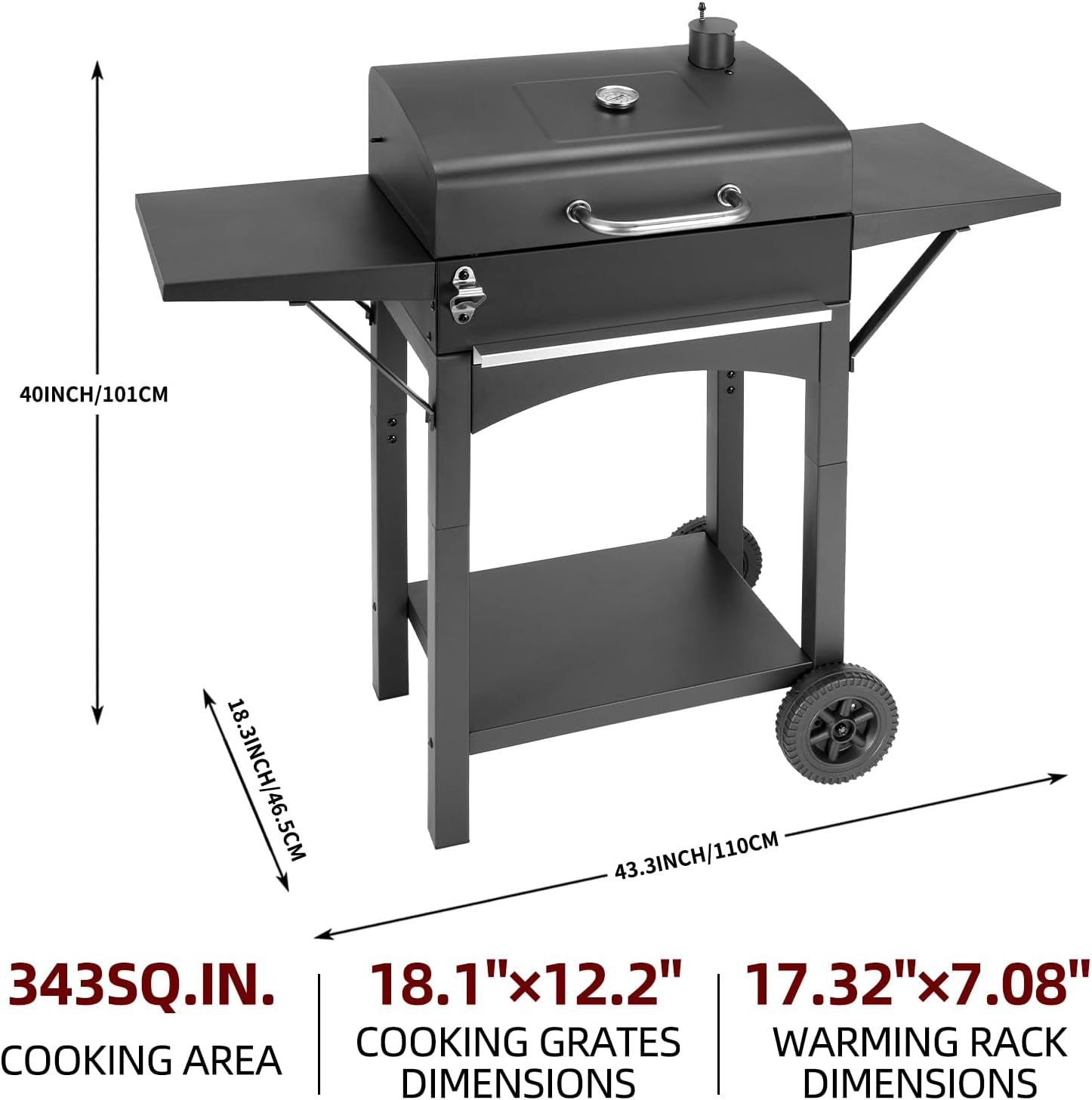 Charcoal Outdoor Grill 343 Sq In Cooking Surface 2 In 1