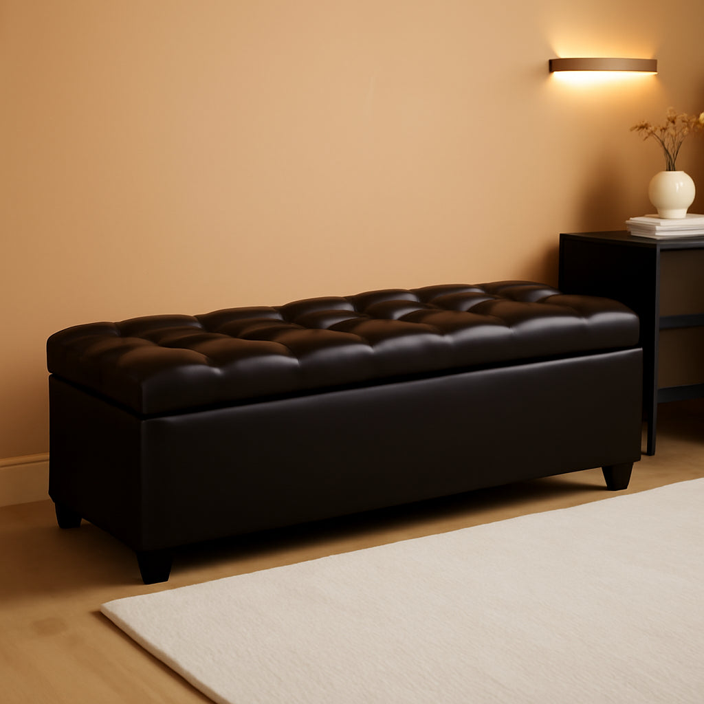Genuine Leather Storage Ottoman Brown Large Capacity-0