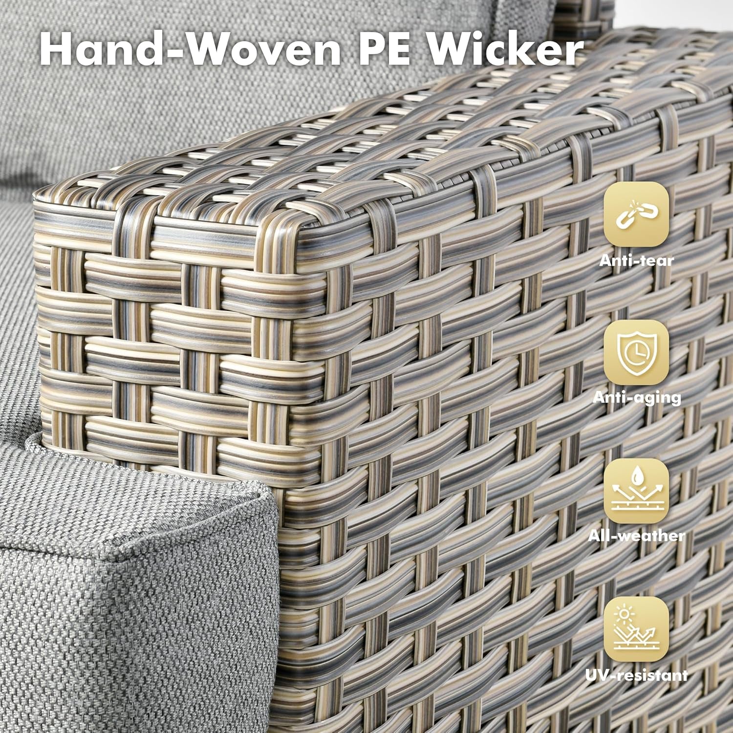 Dark Gray Wicker Patio Furniture Set 6 Pieces Cushioned-3