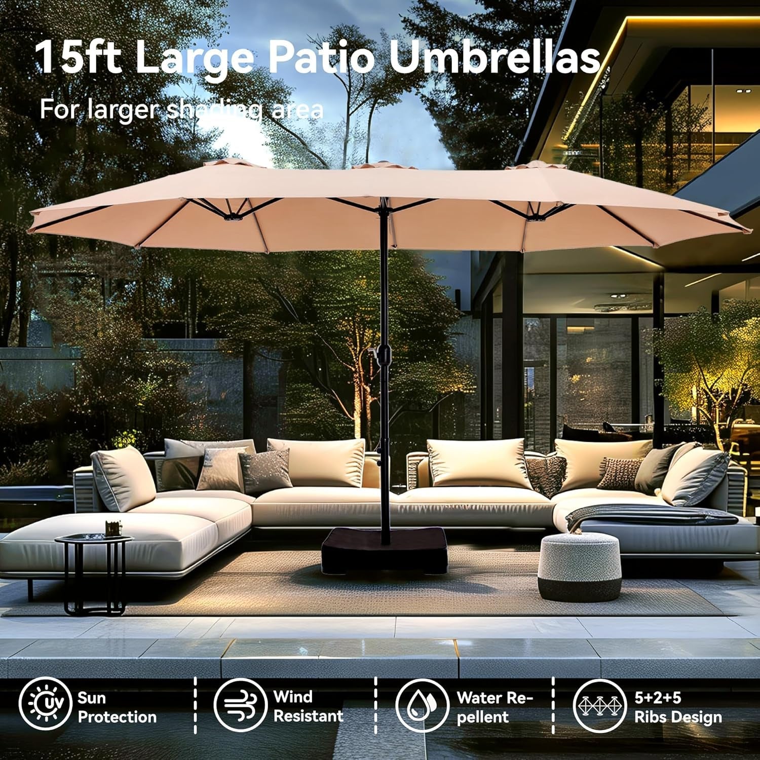 15 Foot Double Sided Patio Umbrella For Outdoor Shade-1