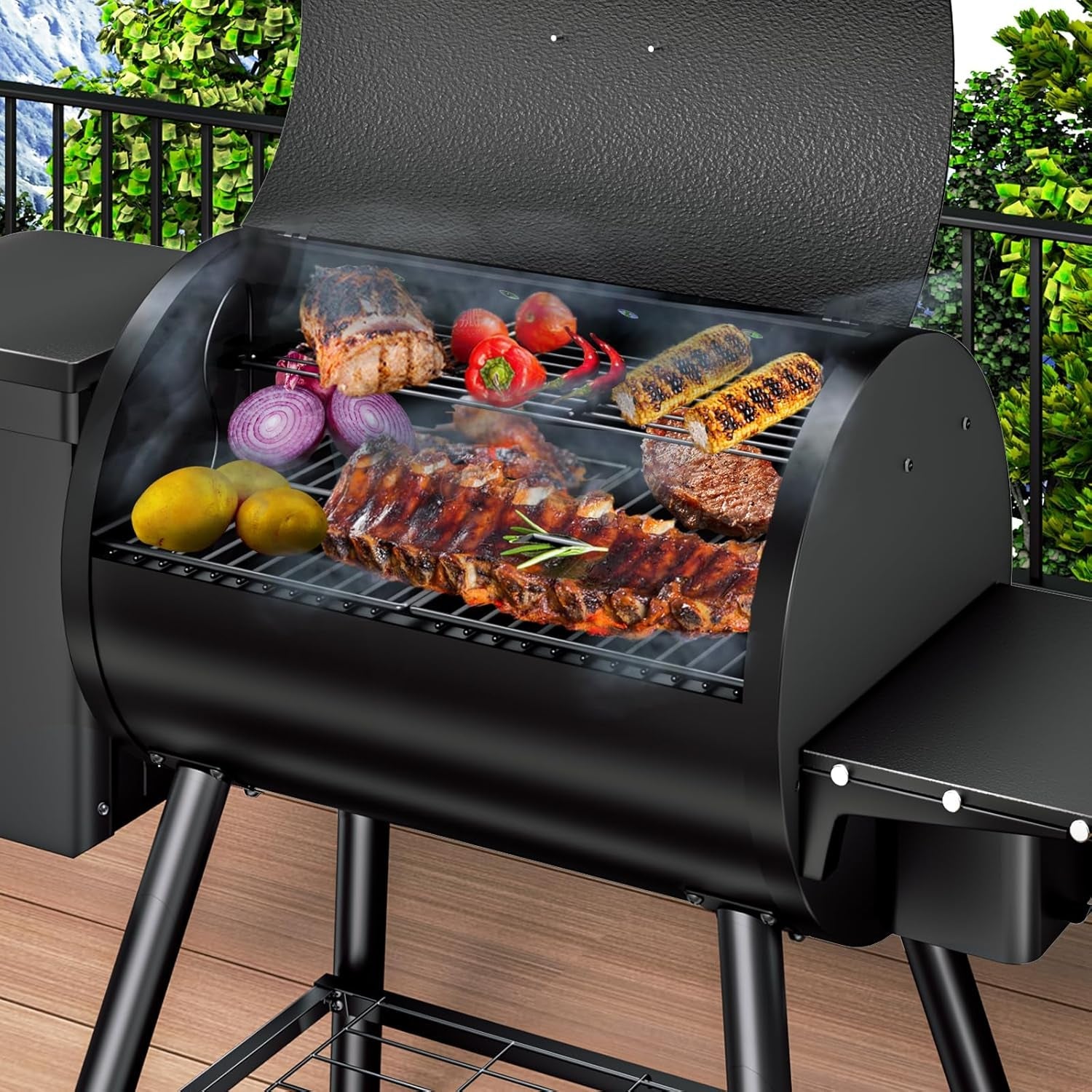 Wood Pellet Grill Smoker 456 Sq In Temperature Control