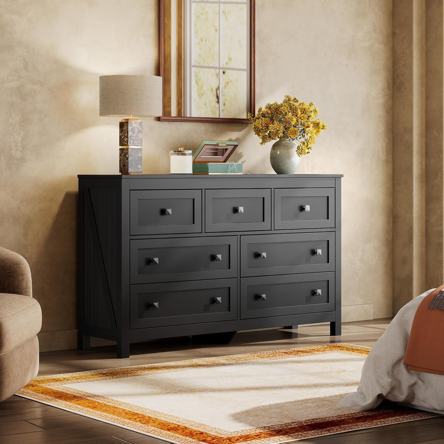 Farmhouse Dresser Seven Drawers Ebony Solid Hardwood-1