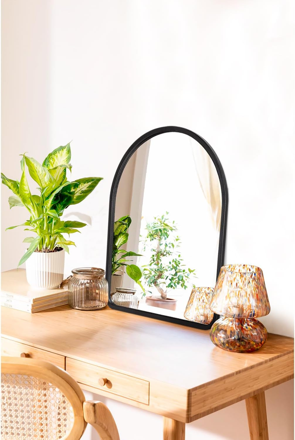 Black Arched Wall Mirror 12x16 Distressed Weathered-2