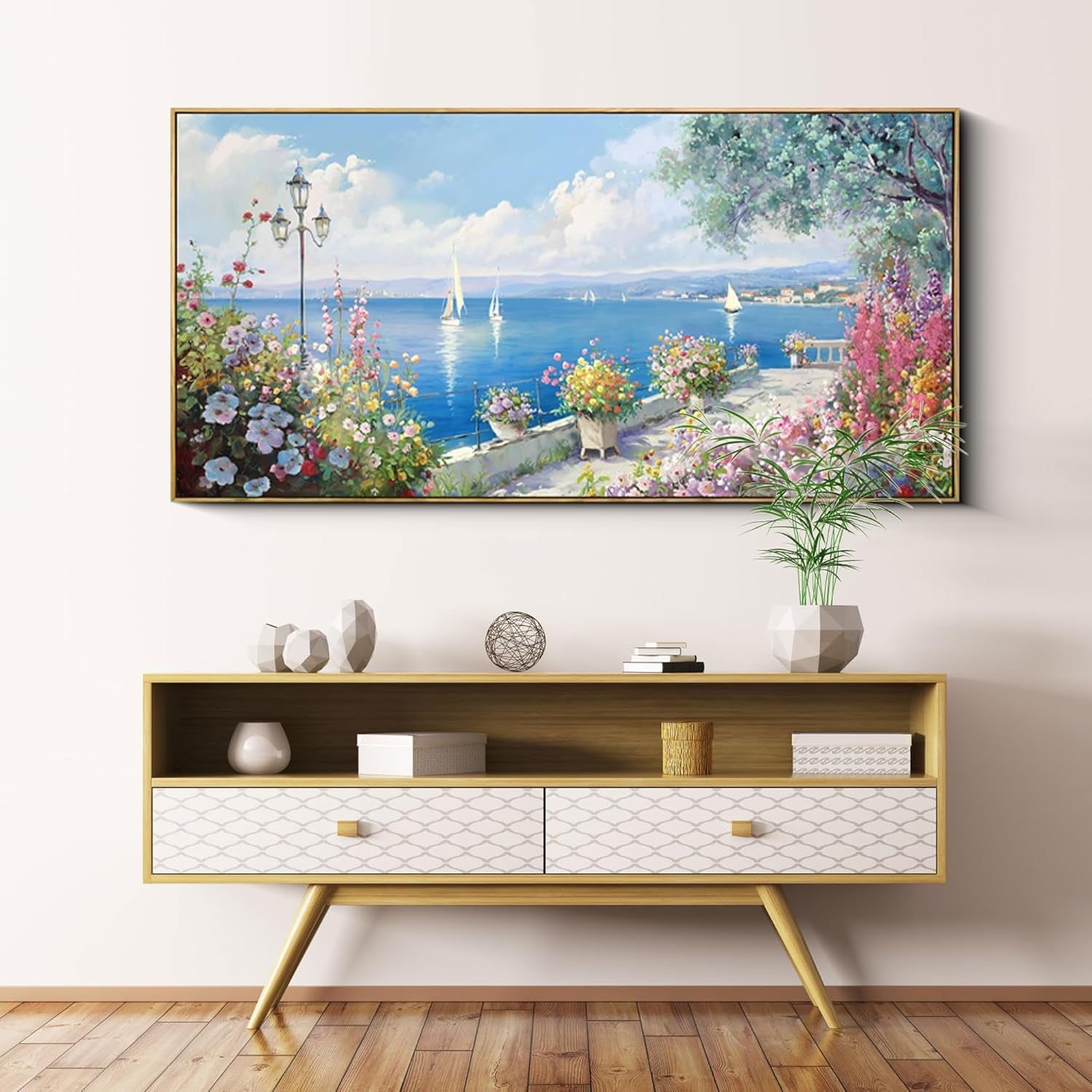Ultramarine Coastal Seascape Canvas Wall Art 58x29-2
