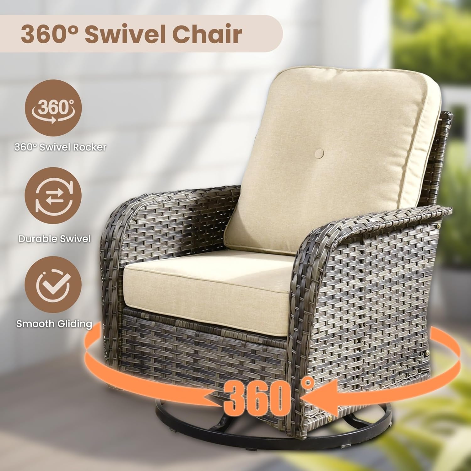 Beige All Weather Wicker Patio Furniture Conversation Set-1