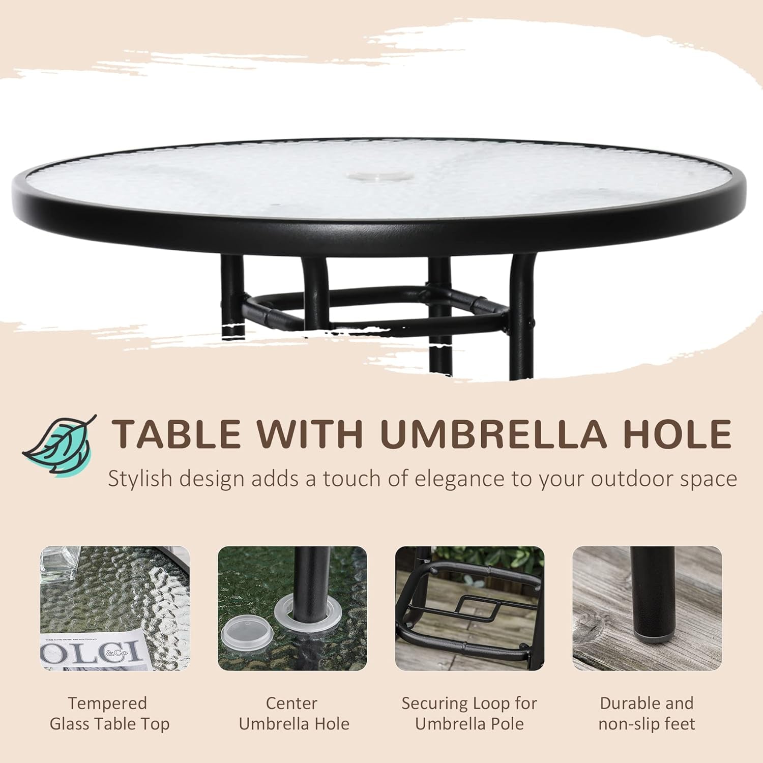 Patio Dining Set With 2 Folding Chairs Beige Umbrella-2