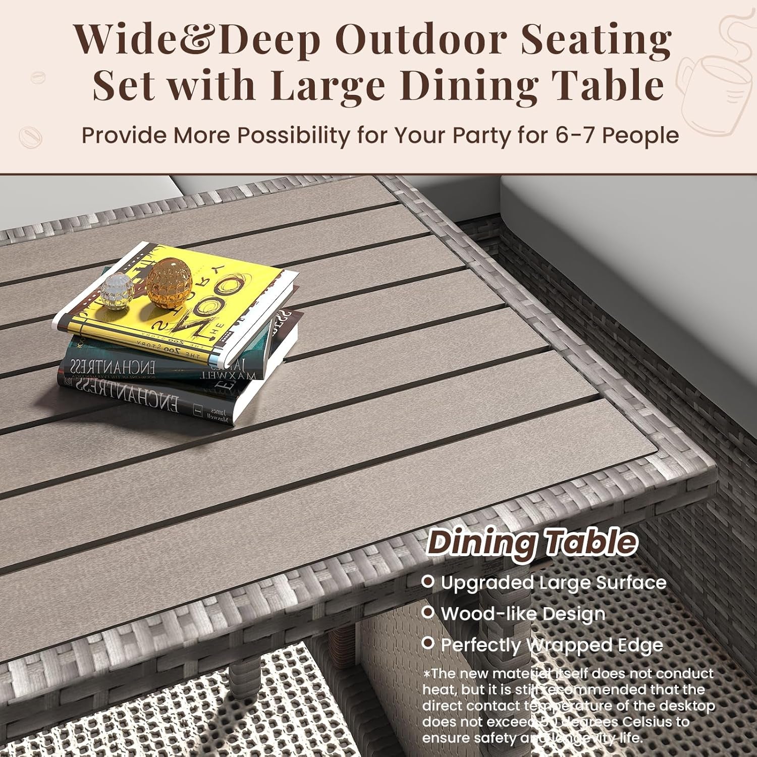 7 Piece Outdoor Patio Sectional Set All Weather Wicker Grey Cushions-4