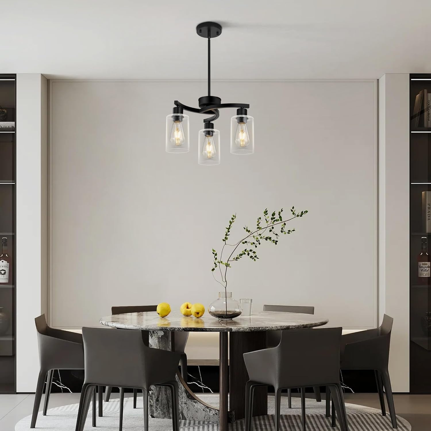 Three Light Black Dining Chandeliers For Kitchen Island-1