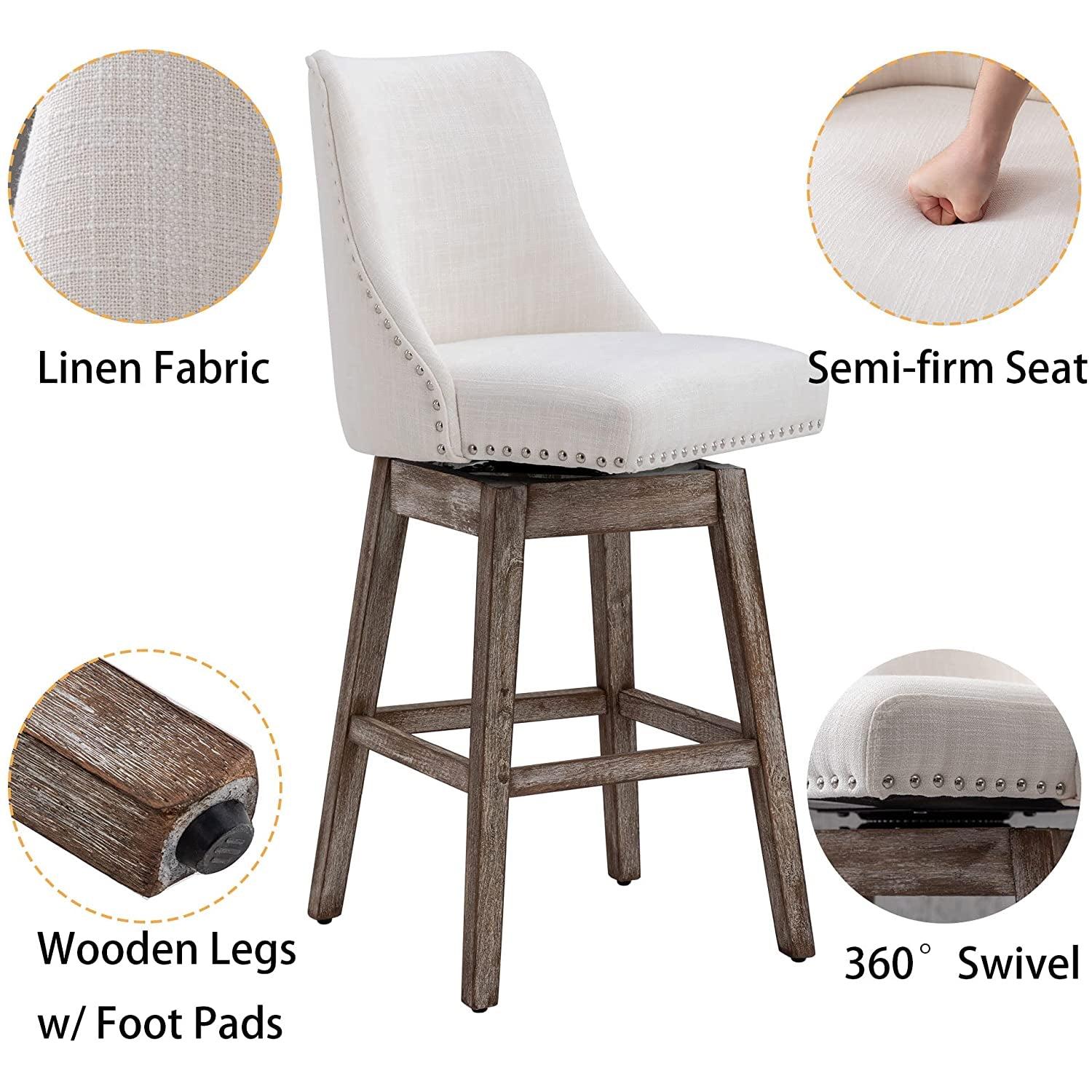 Swivel Upholstered Bar Stool With Back Wood Legs Set Of 4-4